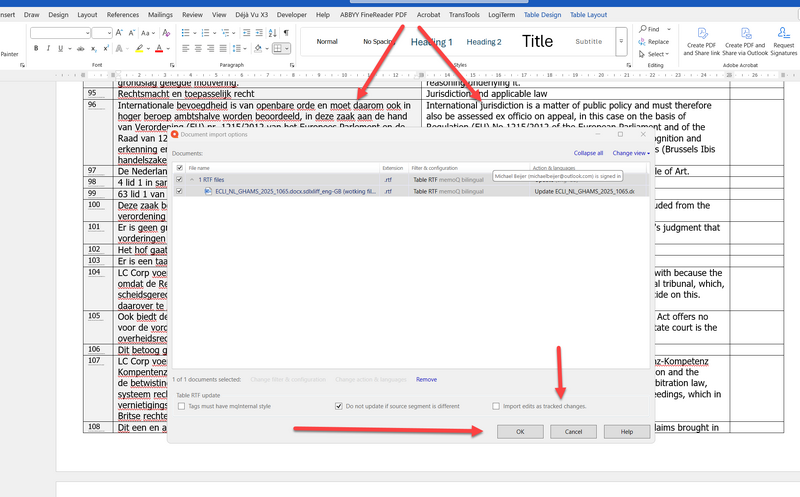 Import/export of bilingual table format into CAT tool
